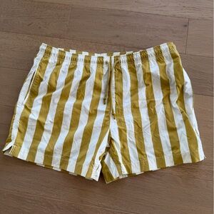 Zara Yellow and White Striped Swim Shorts